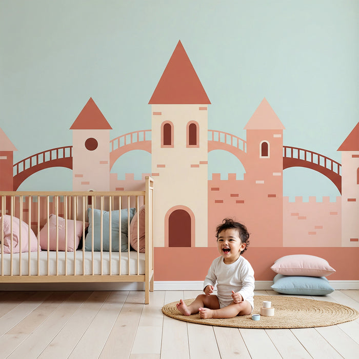 Papel de parede criança | Castelo mágico em tons suaves