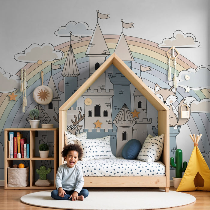 Kinderzimmer Tapete | Zauberhaftes Schloss mit Tieren