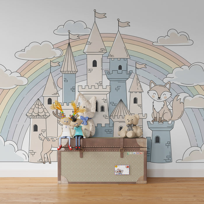 Kinderzimmer Tapete | Zauberhaftes Schloss mit Tieren