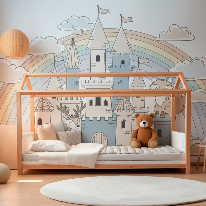 Kinderzimmer Tapete | Zauberhaftes Schloss mit Tieren