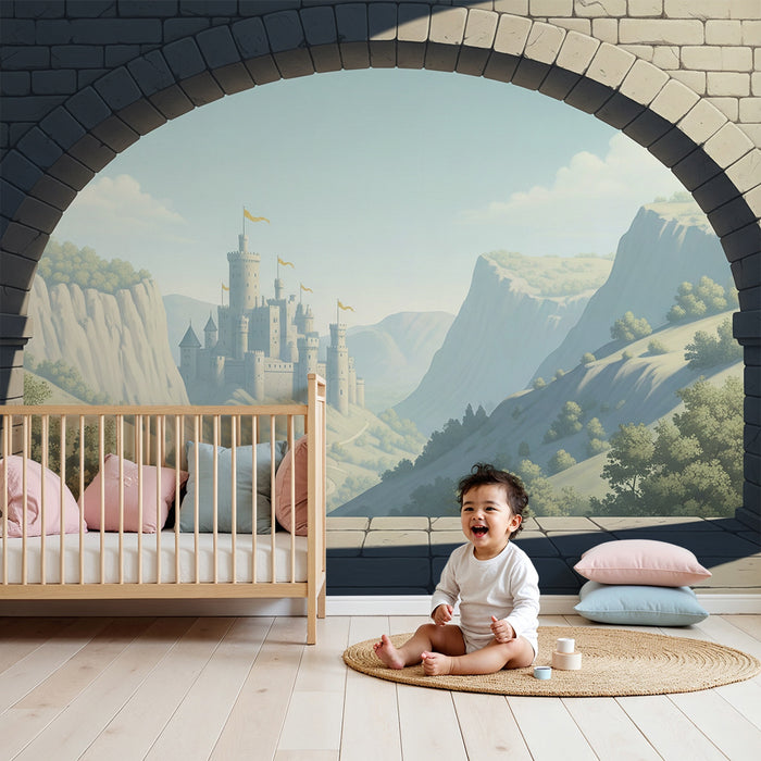 Carta da parati camera bambini | Castello fatato con paesaggio incantevole
