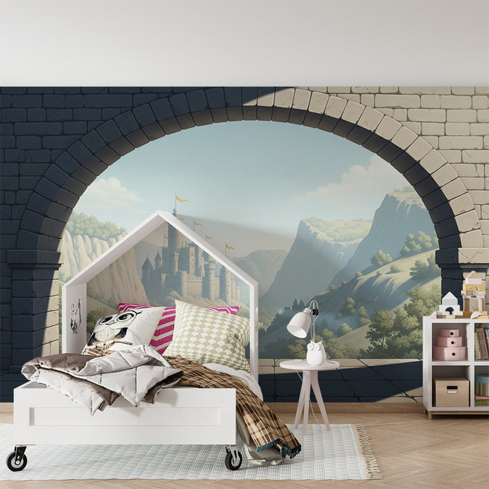 Carta da parati camera bambini | Castello fatato con paesaggio incantevole