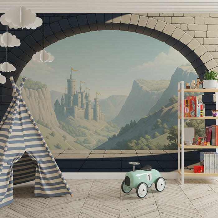 Carta da parati camera bambini | Castello fatato con paesaggio incantevole