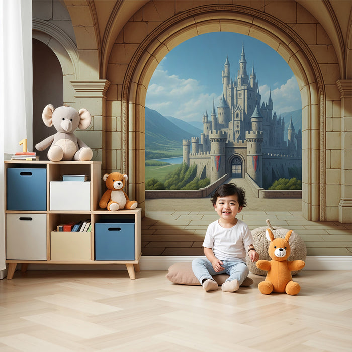 Papier peint chambre enfant | Château féerique avec paysages enchanteurs