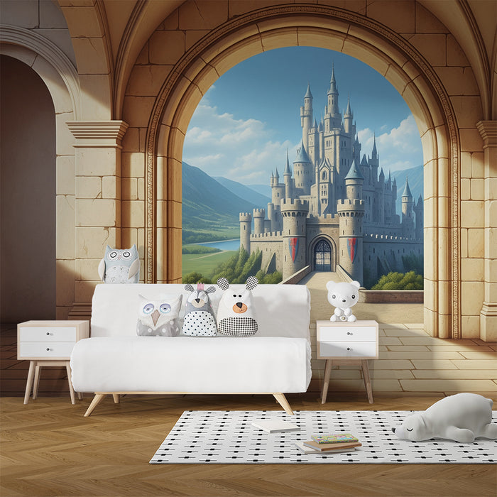 Papier peint chambre enfant | Château féerique avec paysages enchanteurs