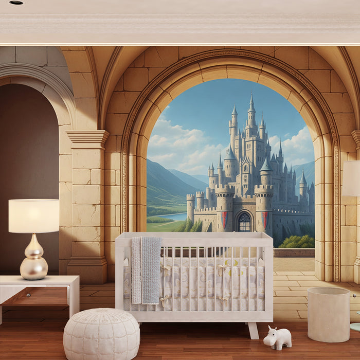 Papier peint chambre enfant | Château féerique avec paysages enchanteurs