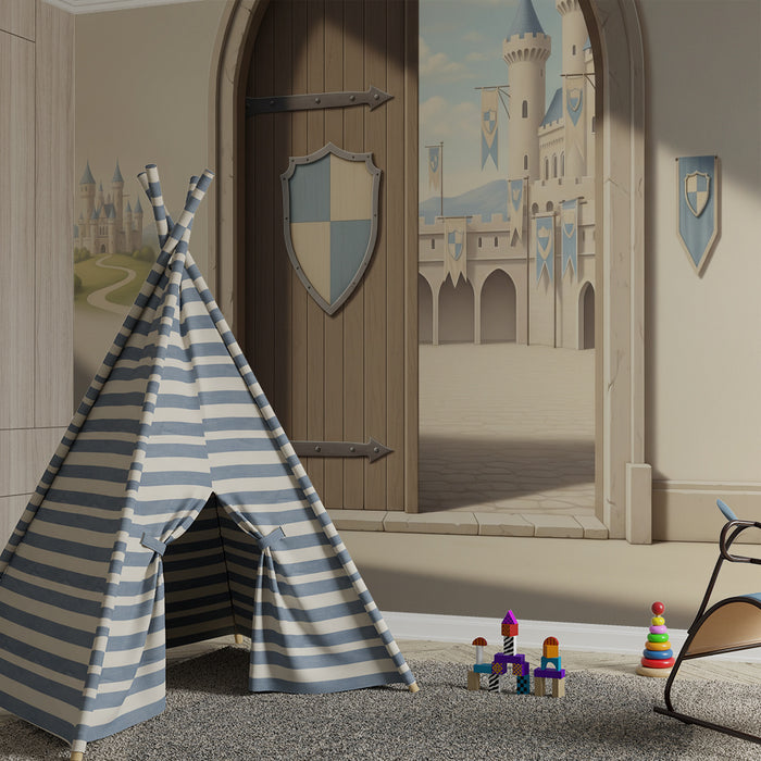 Carta da parati per cameretta dei bambini | Castello fatato con porte medievali e paesaggi incantati