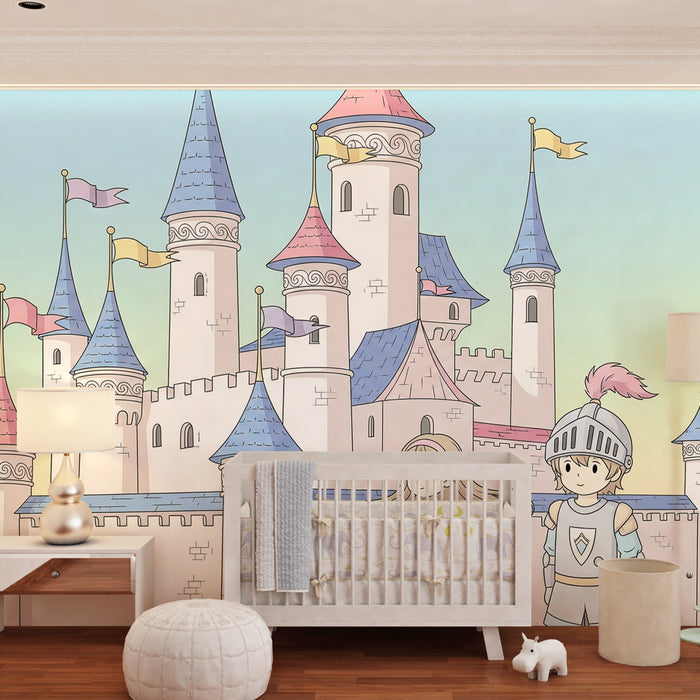 Papel pintado infantil | Castillo mágico con príncipe y princesa