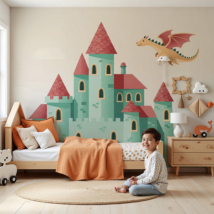 Papel de parede criança | Castel fermecat cu un dragon zburător