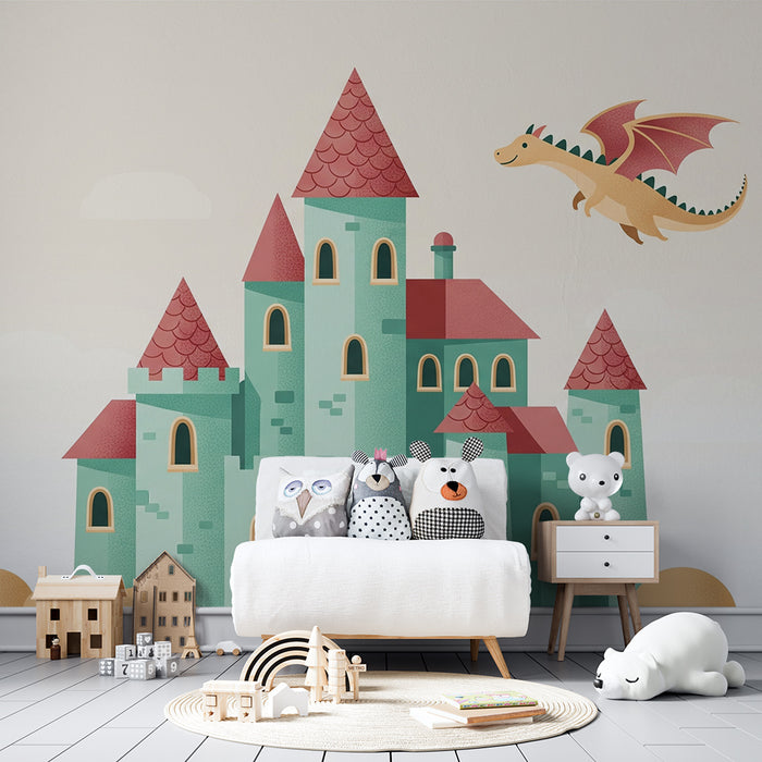 Papel de parede criança | Castel fermecat cu un dragon zburător