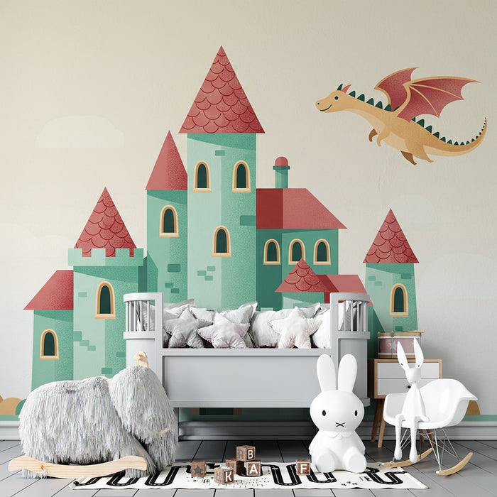Papel de parede criança | Castel fermecat cu un dragon zburător