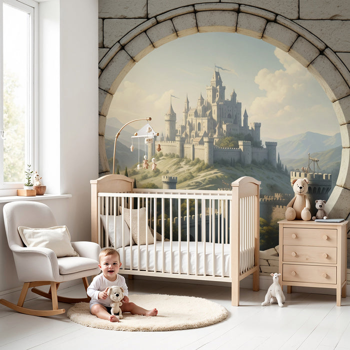 Children's bedroom wallpaper | Fairytale castle with panoramic view
