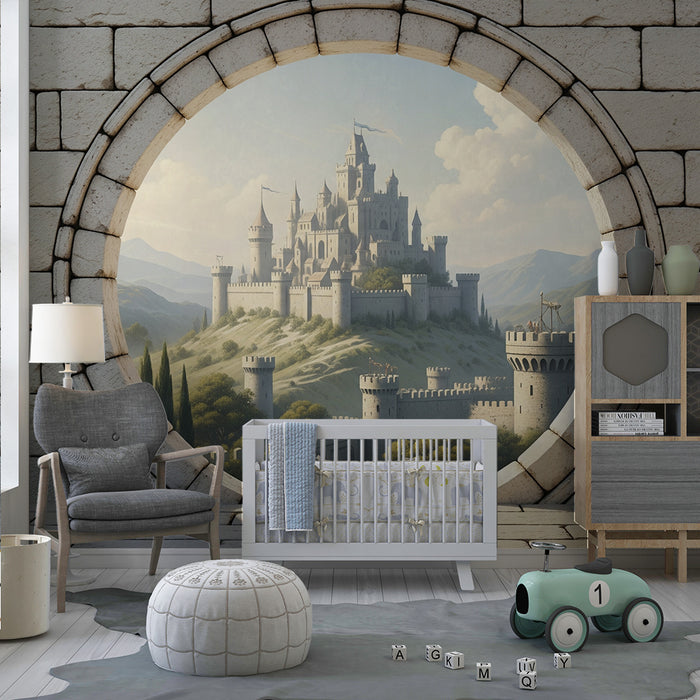 Children's bedroom wallpaper | Fairytale castle with panoramic view