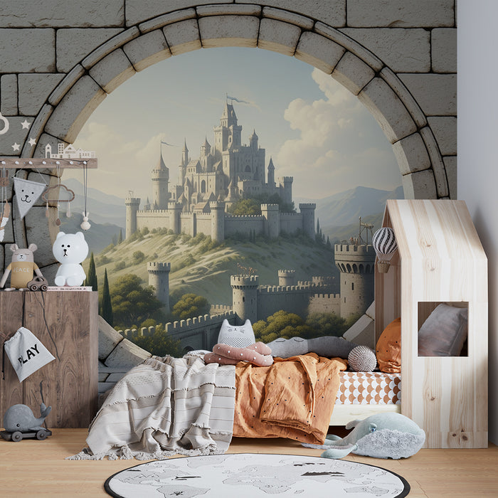 Children's bedroom wallpaper | Fairytale castle with panoramic view