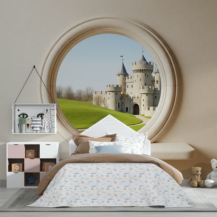 Papier peint chambre enfant | Château féerique avec vue sur la nature verdoyante