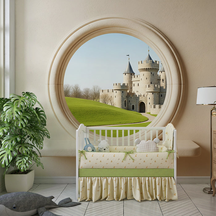 Papier peint chambre enfant | Château féerique avec vue sur la nature verdoyante