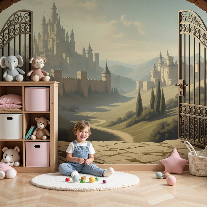 Tapete Kinderzimmer | Märchenschloss mit Talblick