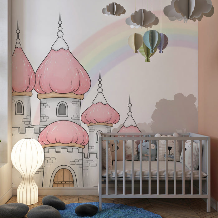Papel pintado infantil | Castillo mágico y arco iris