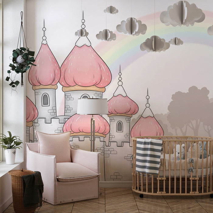 Papel pintado infantil | Castillo mágico y arco iris