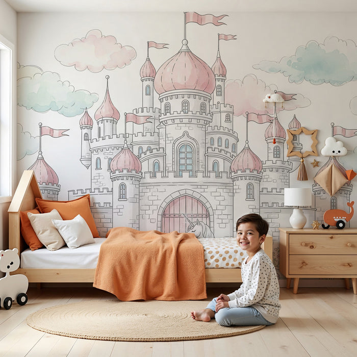 Kinderkamer behang | Betoverend kasteel en eenhoorn