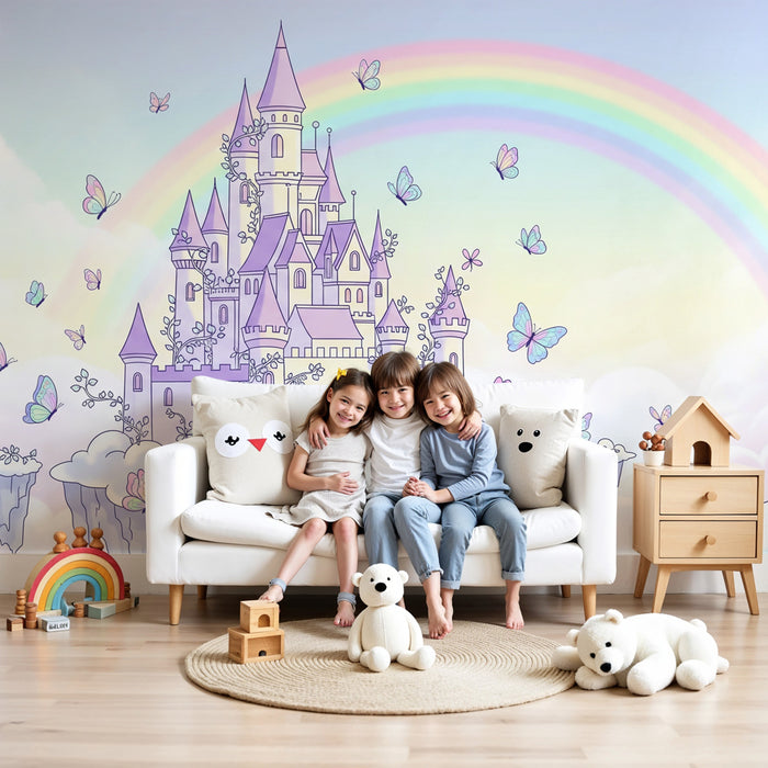 Papel pintado infantil | Castillo mágico y mariposas