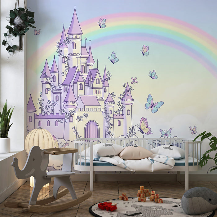 Papel pintado infantil | Castillo mágico y mariposas