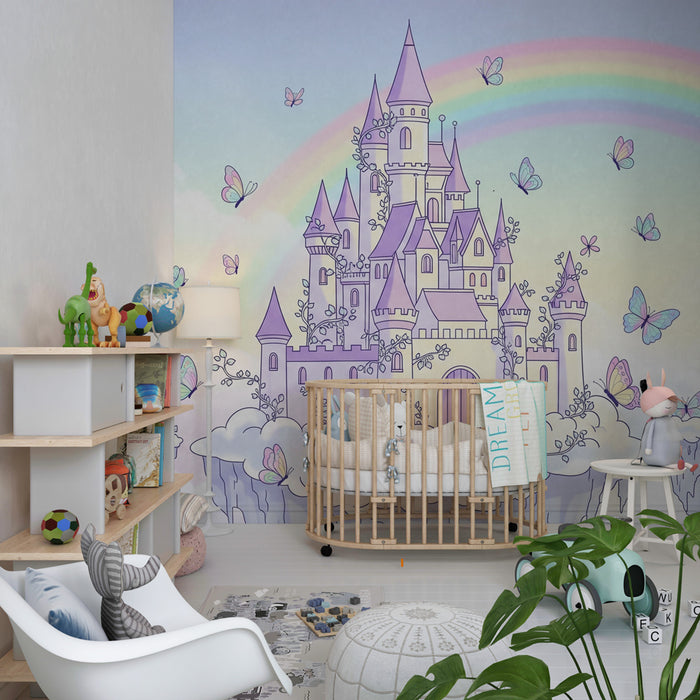 Papel pintado infantil | Castillo mágico y mariposas