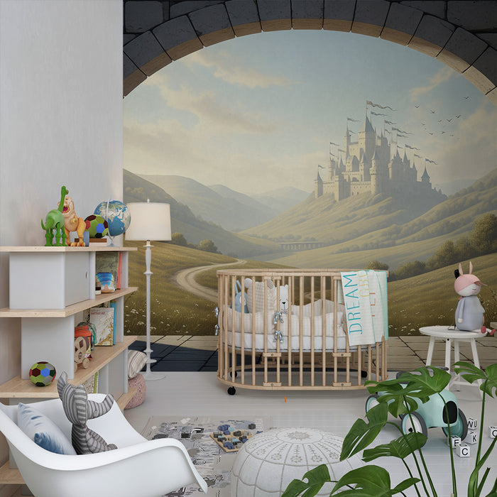 Carta da parati per camera bambini | Castello fatato e paesaggio incantevole