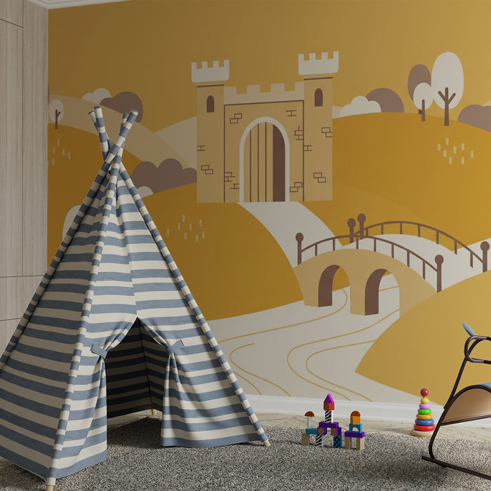 Papier peint chambre enfant | Château féerique et paysages dorés