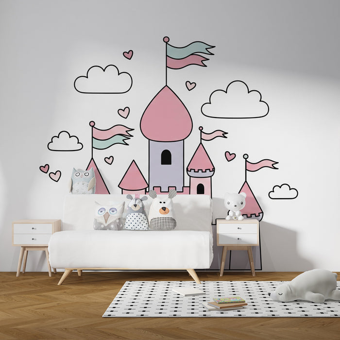 Papier peint chambre enfant | Château féerique pastel