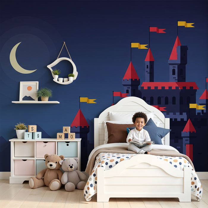 Papel de parede criança | Castelul fermecat sub lună cu munți