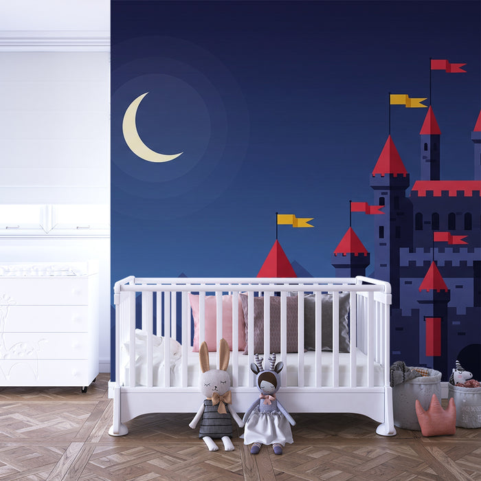 Papel de parede criança | Castelul fermecat sub lună cu munți