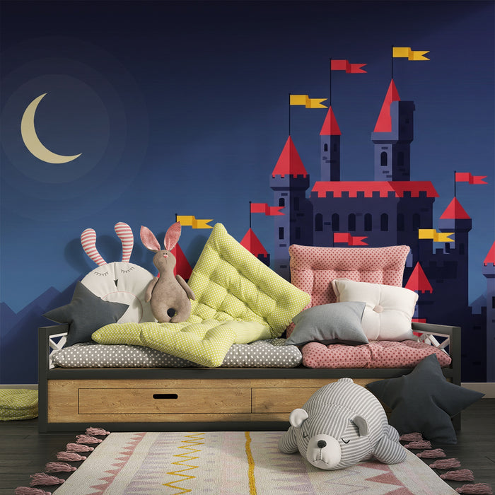 Papel de parede criança | Castelul fermecat sub lună cu munți