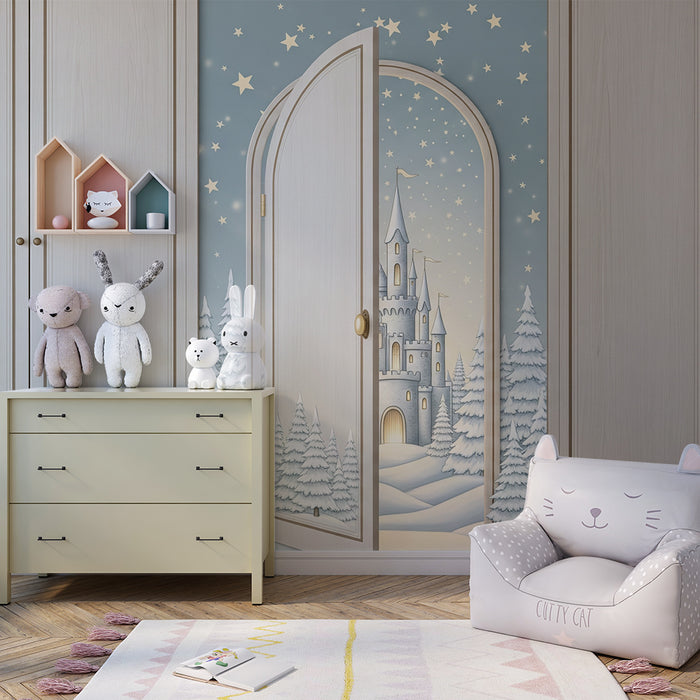 Papier peint chambre enfant | Château féerique sous un ciel étoilé