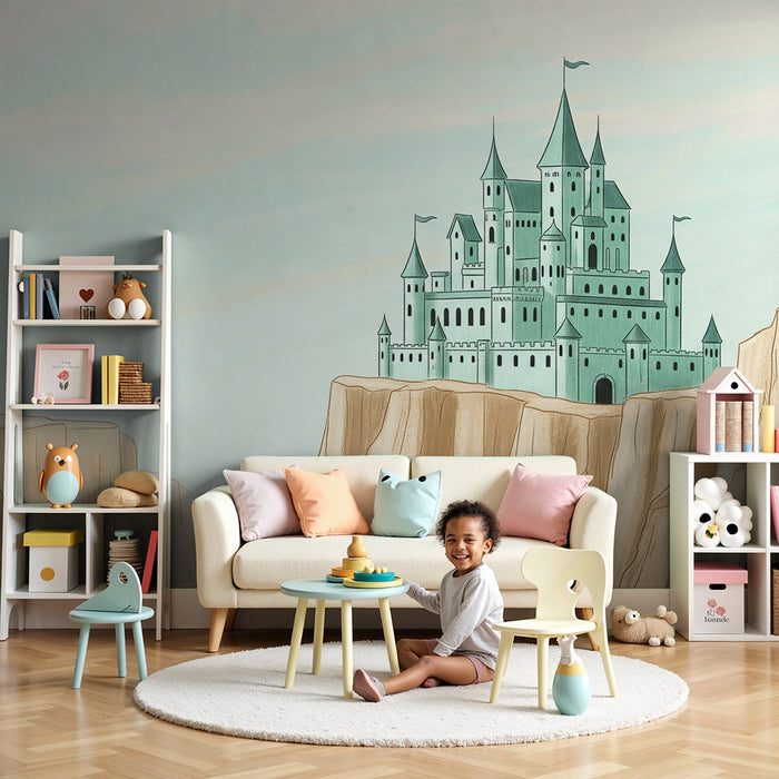 Papel de parede criança | Castelo mágico com vista para penhascos dourados