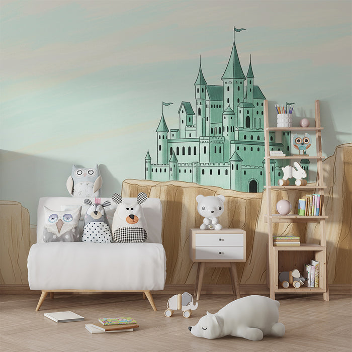 Papel de parede criança | Castelo mágico com vista para penhascos dourados