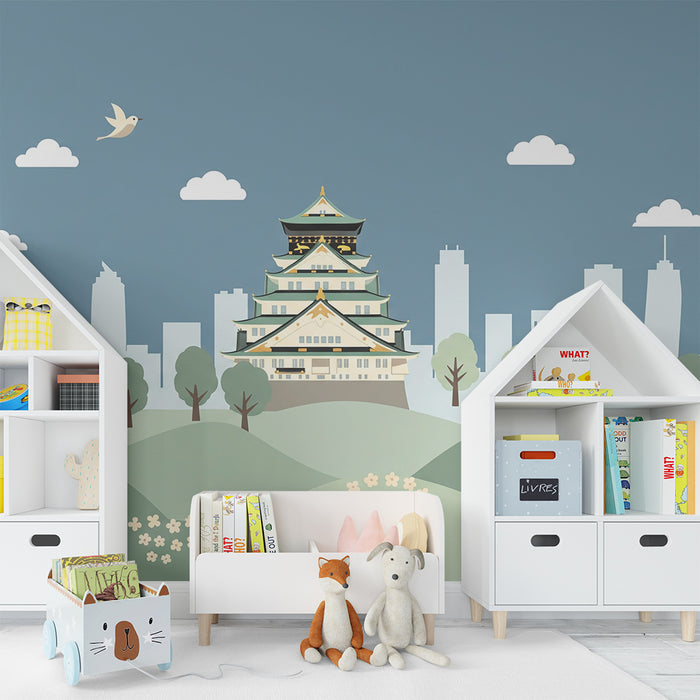 Tapet till barnrum | Japanskt slott mitt i en modern stad