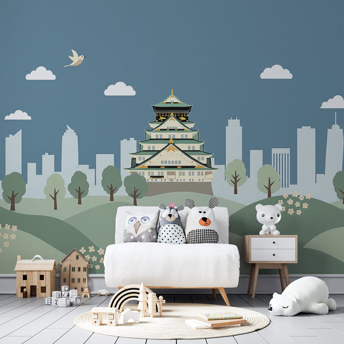 Tapet till barnrum | Japanskt slott mitt i en modern stad