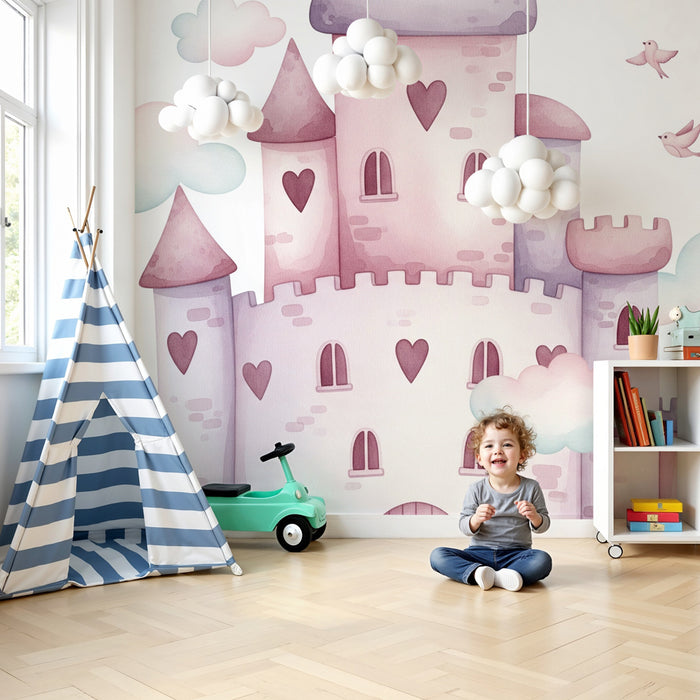 Papier peint chambre enfant | Château magique en pastel