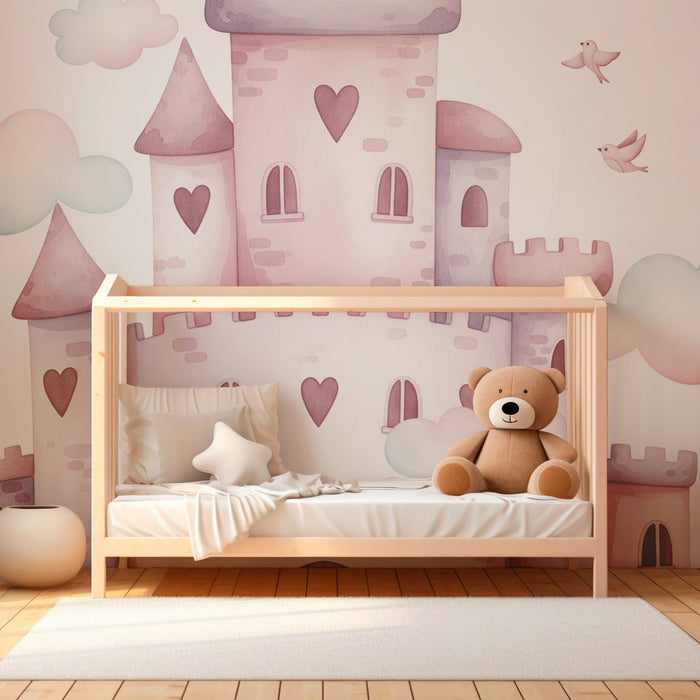 Papier peint chambre enfant | Château magique en pastel