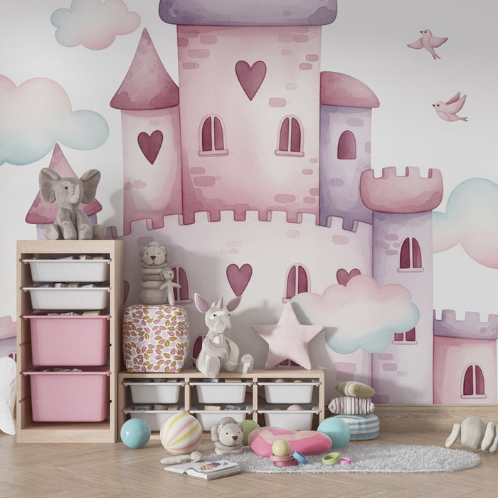 Papier peint chambre enfant | Château magique en pastel