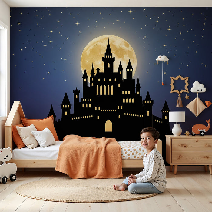 Kinderkamer behang | Magisch kasteel onder de heldere maan