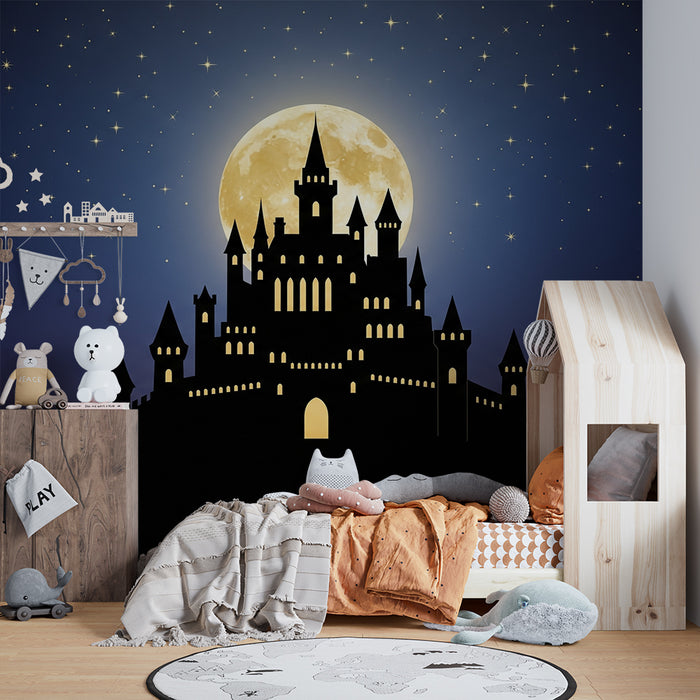 Kinderkamer behang | Magisch kasteel onder de heldere maan