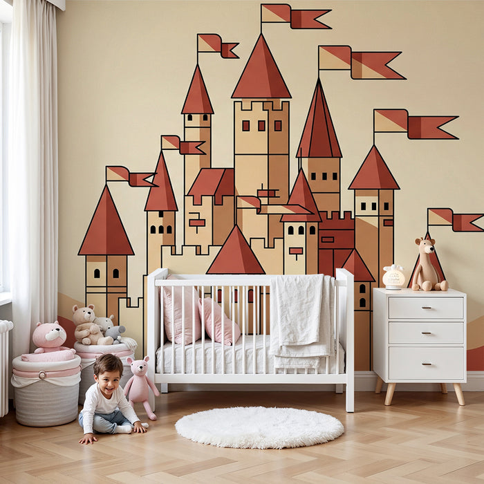 Papel de parede criança | Castelo medieval bege e terracota