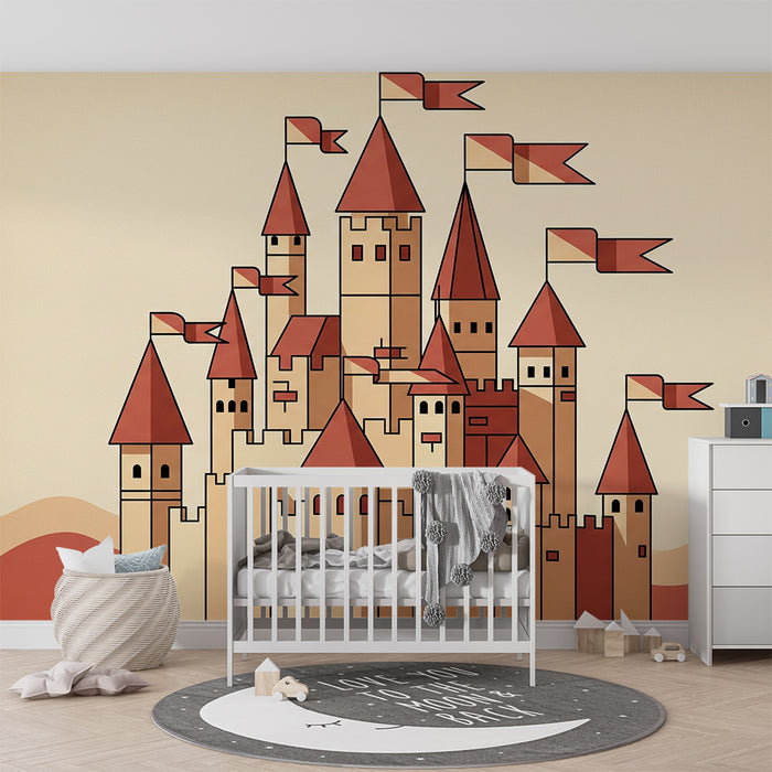 Papel de parede criança | Castelo medieval bege e terracota