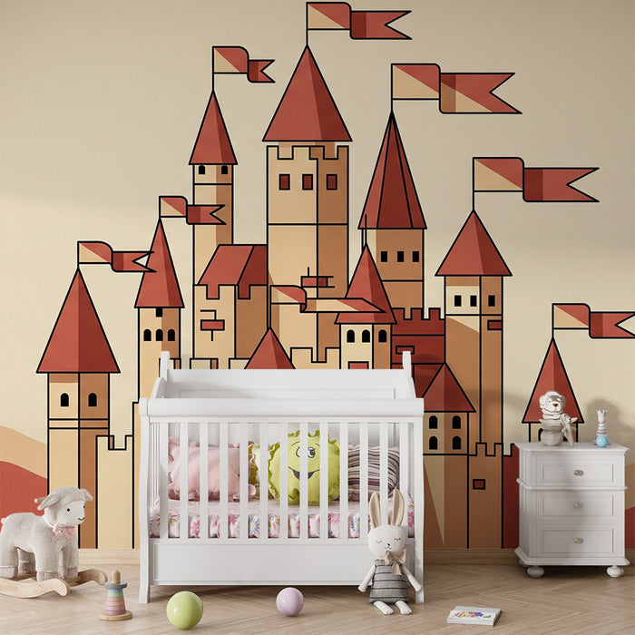 Papel de parede criança | Castelo medieval bege e terracota