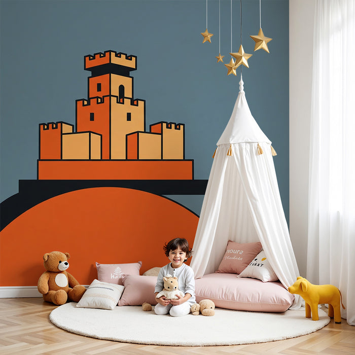 Papel de parede criança | Castel stilizat pe fundal colorat