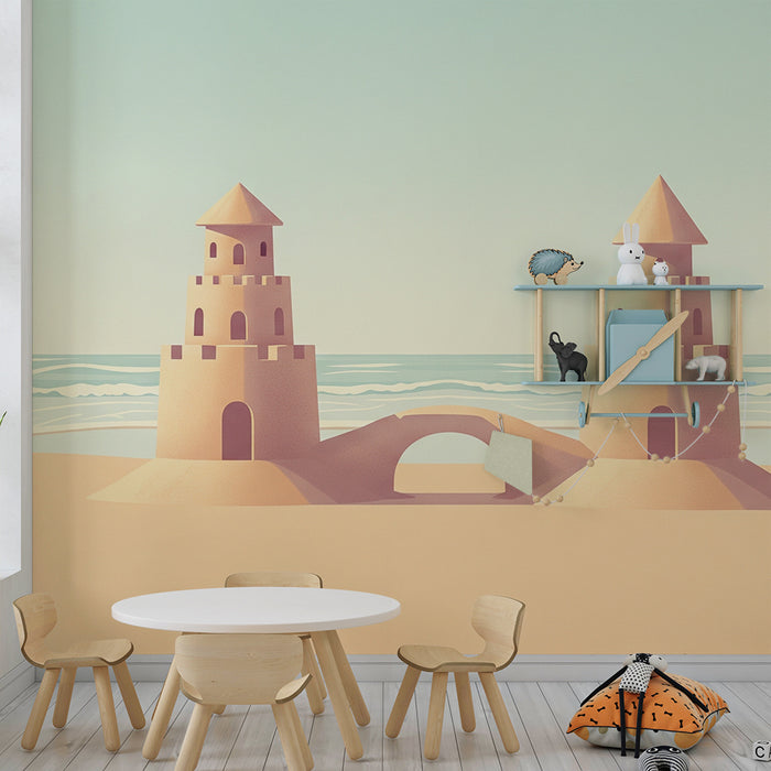 Behang kinderkamer | Zandkastelen aan zee