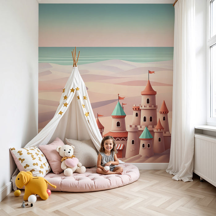 Kinderzimmer Tapete | Sandburgen in einer beruhigenden Wüstenlandschaft