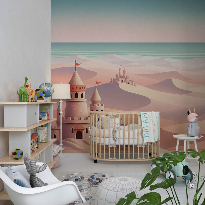 Kinderzimmer Tapete | Sandburgen in einer beruhigenden Wüstenlandschaft